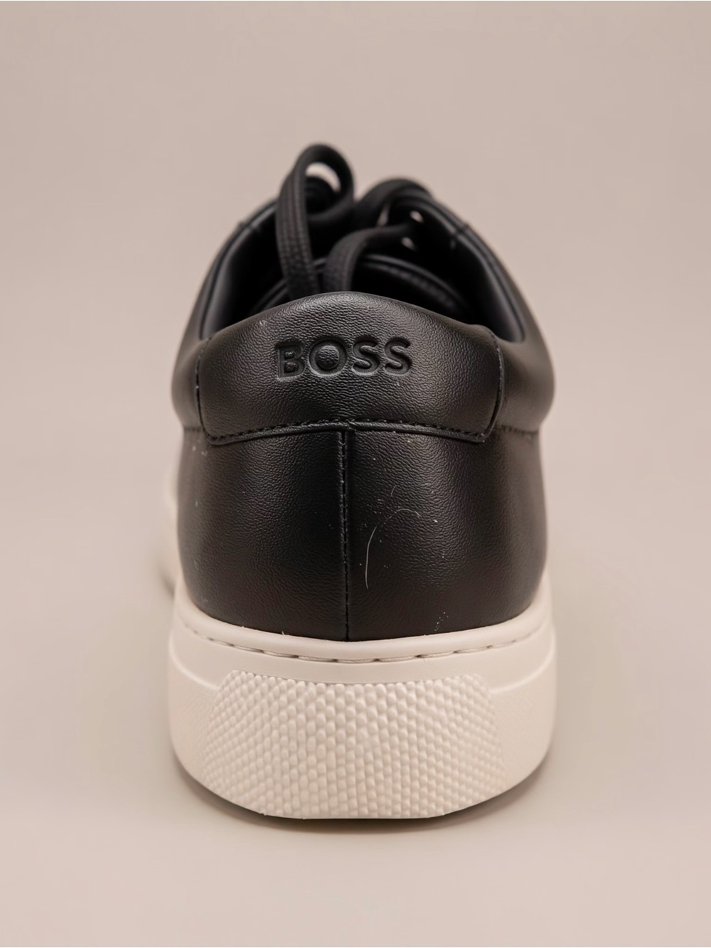 Boss Black Leather Low-Profile Sneaker with White Sole